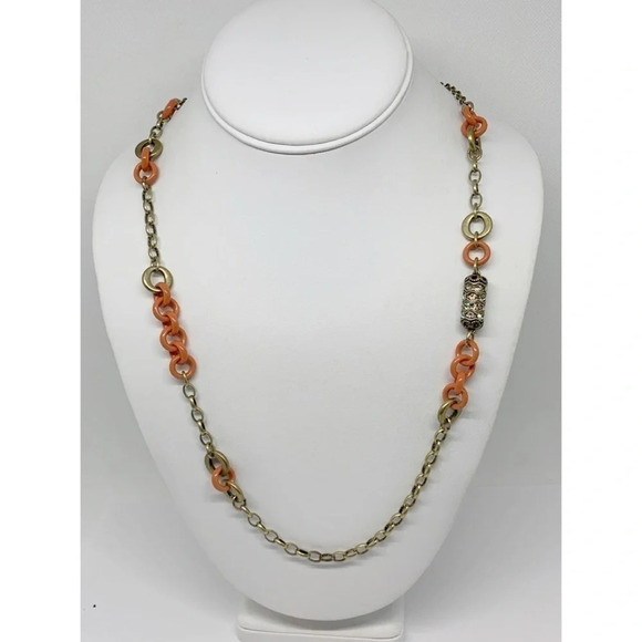 J. Crew Gold & Orange Links Necklace - Picture 1 of 3